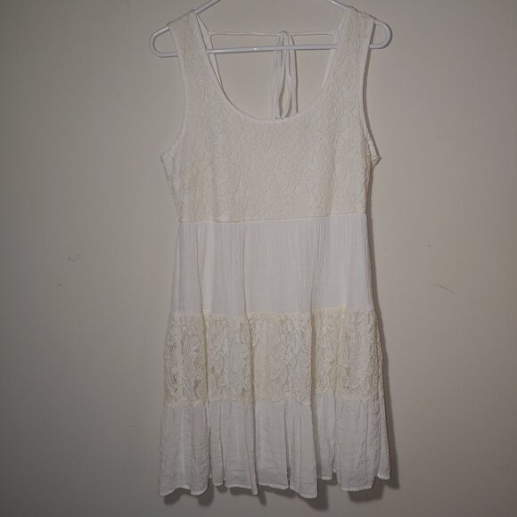 Speechless Gauze and Lace Panels Summer Mini Dress Size L Cream White - Picture 1 of 6